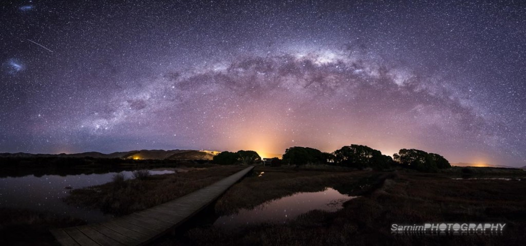 The Milky Way sets over town
