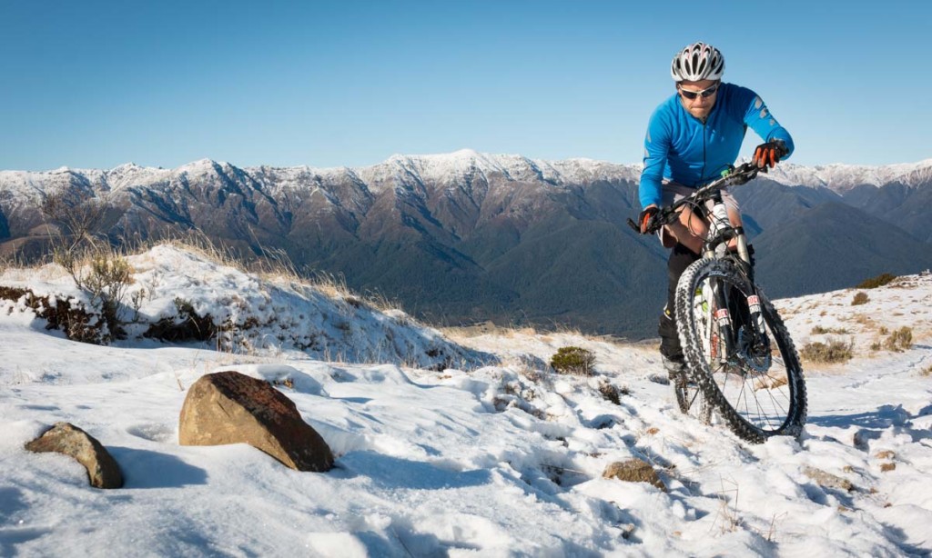 Trying to stay on the bike amidst the snow
